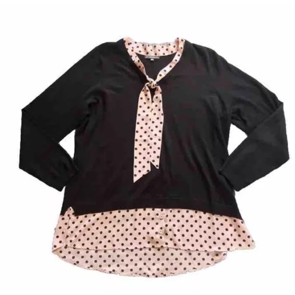 Adrianna Papell Sweater Top Women’s Medium Pink Black Polka Dot Knit Career Top - Picture 4 of 13